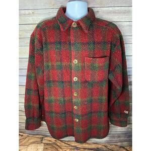 VTG 90s Alf Kuhl Mens L Large Fleece Sherpa Red Plaid Full Zip Jacket USA Made